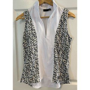Kerrits Affinity Sleeveless Show Shirt - White And Black Tan Pattern
